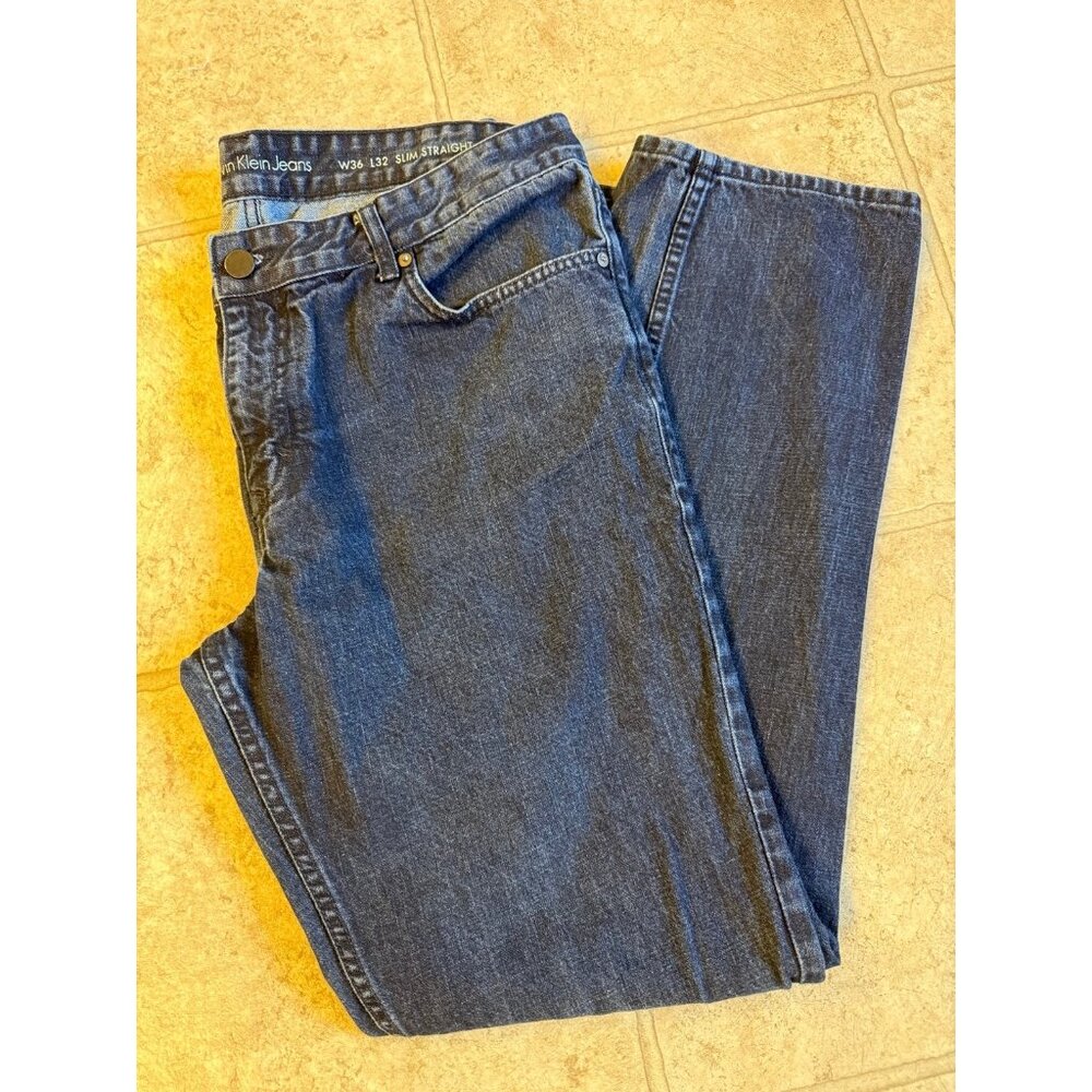 Men’s Calvin Klein, slim straight, dark washed jeans 36 x 32